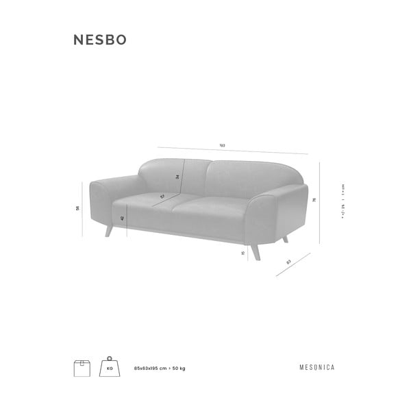 Sofa tamsiai pilkos spalvos iš odos 193 cm Nesbo – MESONICA-image-3