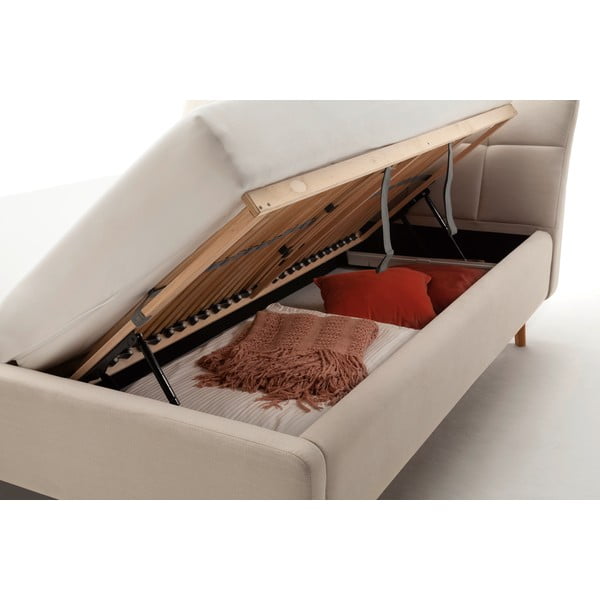 Smėlio spalvos dvigulė lova audiniu dengta su sandėliavimo vieta su lovos grotelėmis 180x200 cm Mila – Meise Möbel-image-1