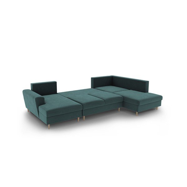 Smaragdinės spalvos iš velveto sulankstoma/su sandėliavimo vieta kampinė sofa (su dešiniuoju kampu/„U“ formos) Kyoto – Cosmopolitan Design-image-3