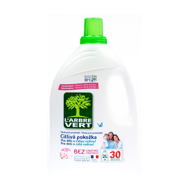 Ekologiškas skalbimo gelis jautriai odai, L´Arbre Vert Sensitive, 2 l (30 skalbimų)