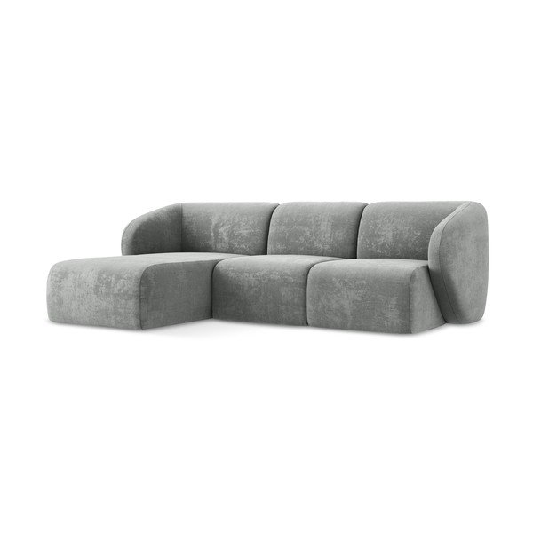 Pilkos spalvos kampinė sofa iš šenilinio audinio (su kairiuoju kampu/su gultu) Lani – Makamii-image-1