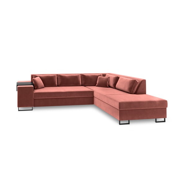 Rožinė aksominė kampinė sofa-lova Cosmopolitan Design York, kampas dešinėje