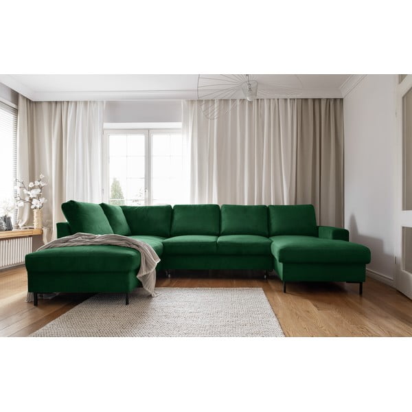 Iš kordinio velveto sulankstoma kampinė sofa tamsiai žalios spalvos (su kairiuoju kampu) Lofty Lilly – Miuform-image-1