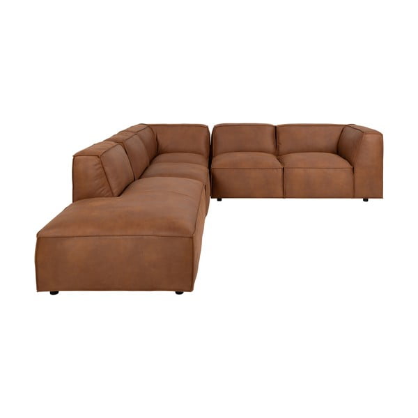 Kampinė sofa konjako rudos spalvos iš dirbtinės odos (su kairiuoju kampu) Fairfield Kentucky – Bonami Selection