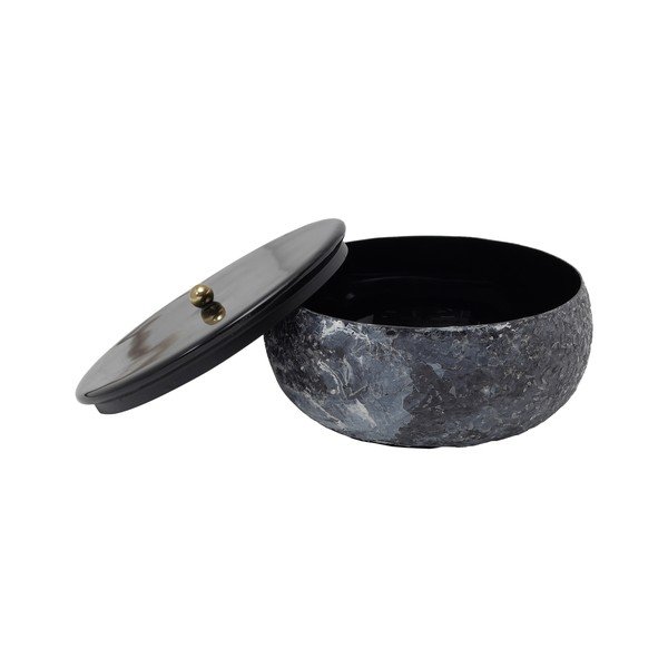 Juodos spalvos iš metalo daiktadėžė su dangčiu/dekoratyvinė ø 16,5x7,5 cm Mosaic Marble – PT LIVING-image-1