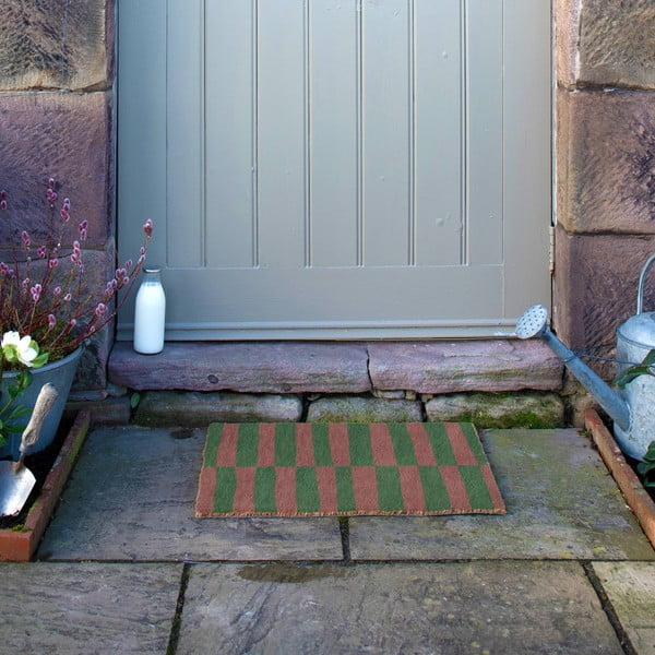 Iš kokoso pluošto grindų kilimėlis 40x60 cm Pink & Green Half Stripes – Artsy Doormats-image-4