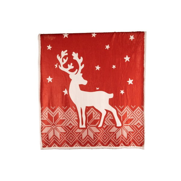 Raudona iš sherpa vilnos antklodė ir pledas su Kalėdų motyvu 130x150 cm – Tiseco Home Studio