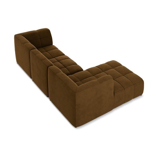 Garstyčių spalvos kampinė sofa iš velveto (su kairiuoju kampu/su gultu) Aloha – Makamii-image-4