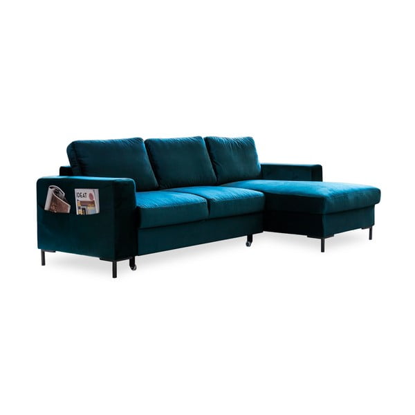 Iš velveto sulankstoma kampinė sofa smaragdinės spalvos (su dešiniuoju kampu) Lofty Lilly – Miuform