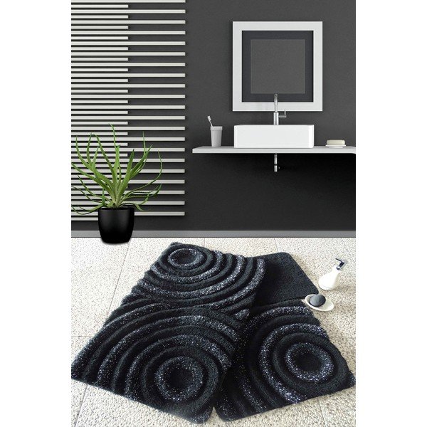 3 juodų vonios kilimėlių rinkinys 100x60 cm Wave – Foutastic-image-2