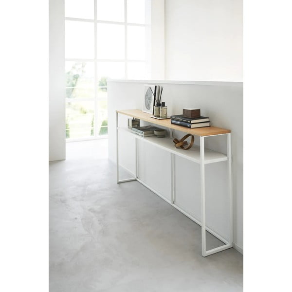 Konsolinis staliukas baltos spalvos/šviesiai rudos spalvos iš uosio 20,5x126 cm Tower – YAMAZAKI-image-3