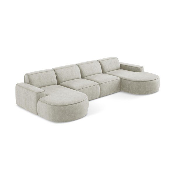Kreminės spalvos iš šenilinio audinio kampinė sofa („U“ formos) Omao – Makamii-image-4