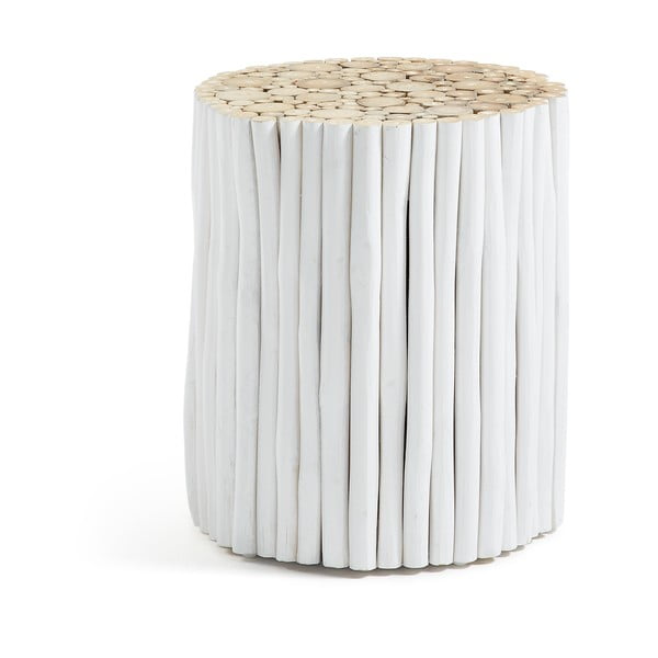 Balta tikmedžio taburetė Kave Home Filippo, ⌀ 35 cm
