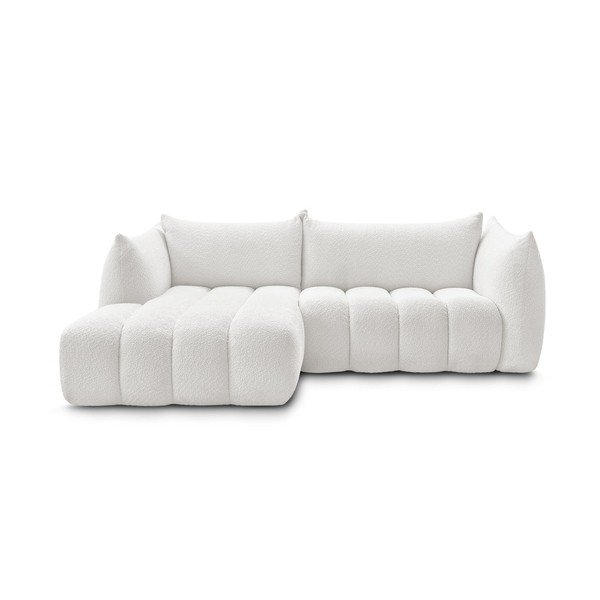 Baltos spalvos kampinė sofa iš boucle (su kairiuoju kampu/su gultu) Azra – Bobochic Paris