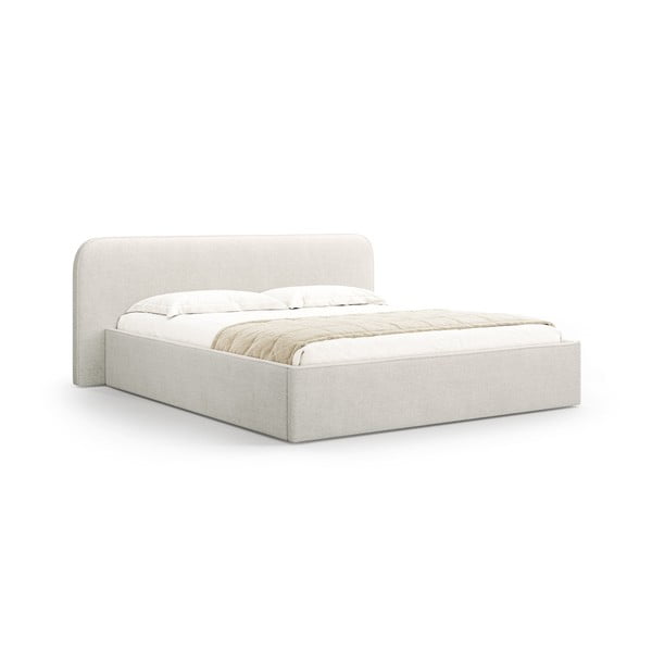 Šviesiai pilkos spalvos dvigulė lova audiniu dengta su sandėliavimo vieta su lovos grotelėmis 140x200 cm Elizabeth – Micadoni 