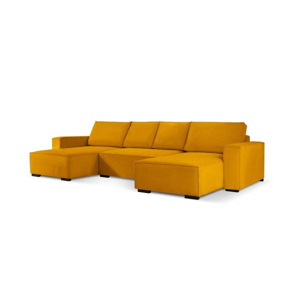 Geltona aksominė U formos sofa-lova Mazzini Sofas Azalea-image-2