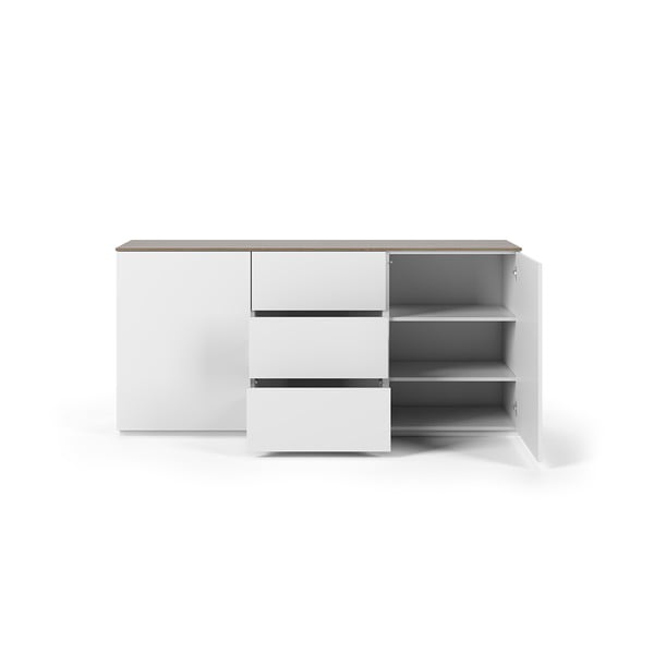 Balta komoda su tamsaus medžio viršumi, 3 stalčiais ir 2 durelėmis TemaHome Join-image-2