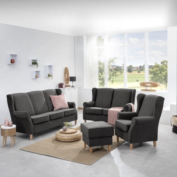 Antracito spalvos aksominė sofa Max Winzer Lorris, 193 cm-image-1