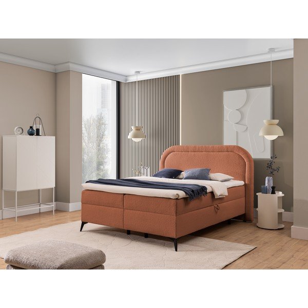 Oranžinės spalvos spyruoklinė lova su sandėliavimo vieta 180x200 cm Ornes – Ropez-image-1