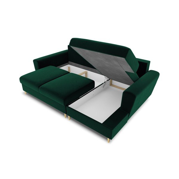 Žalios spalvos iš velveto sulankstoma/su sandėliavimo vieta kampinė sofa (su dešiniuoju kampu/su gultu) Kyoto – Cosmopolitan Design-image-3
