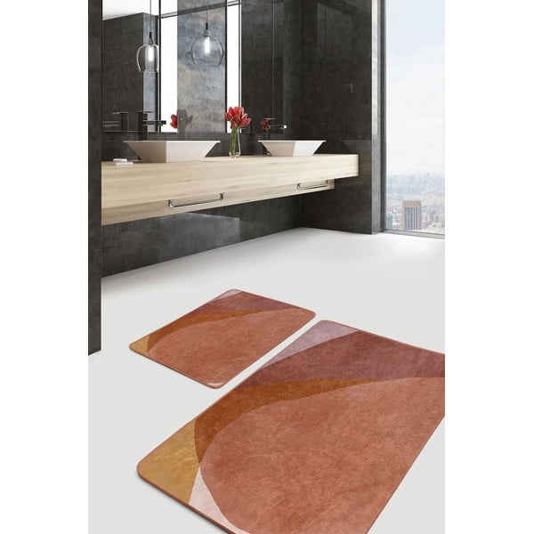 Rudos spalvos iš velveto vonios kilimėliai 2 vnt. 60x100 cm – Mila Home-image-1