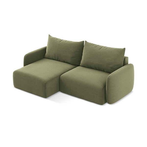 Žalios spalvos sulankstoma/su sandėliavimo vieta kampinė sofa iš velveto (su kairiuoju kampu/su gultu) Kalena – Makamii-image-3