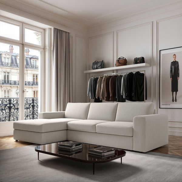 Kreminės spalvos kampinė sofa (su kairiuoju kampu/su gultu) Baga – Rodier-image-1