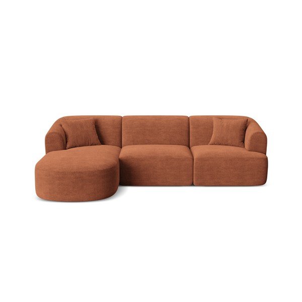 Terakotos spalvos kampinė sofa iš kordinio velveto (su kairiuoju kampu/su gultu) Campi – Cosmopolitan Design