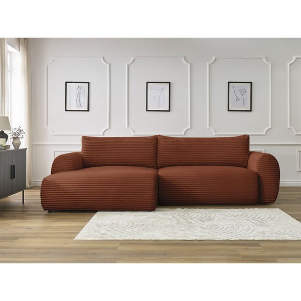 Iš kordinio velveto sulankstoma kampinė sofa raudonos plytų spalvos (su kairiuoju kampu) Lucien – Bobochic Paris-image-1