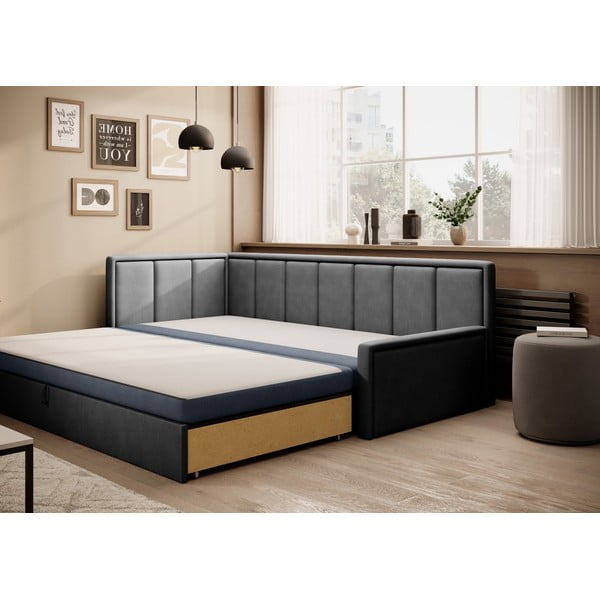 Mėlynos spalvos/pilkos spalvos iš šenilinio audinio sulankstoma/su sandėliavimo vieta sofa 214 cm Fulgeo – ELTAP-image-2