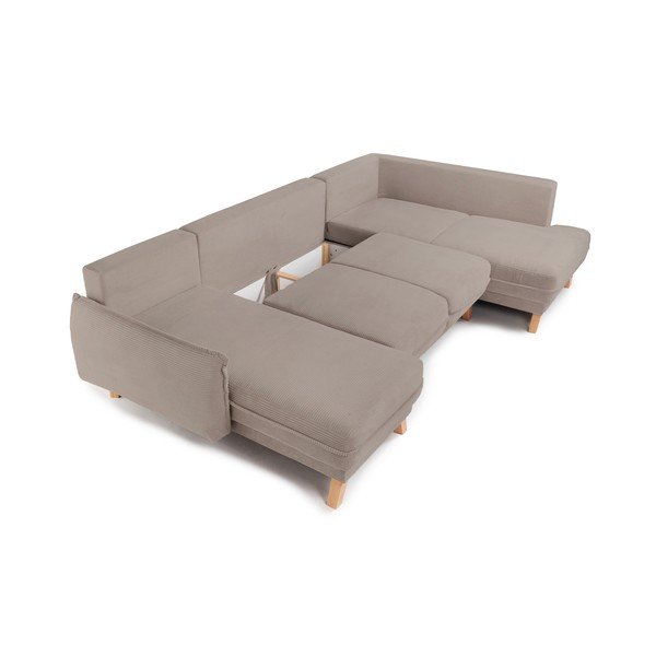 Taupe spalvos sulankstoma/su sandėliavimo vieta kampinė sofa iš kordinio velveto (su dešiniuoju kampu/„U“ formos) Tori – Bonami Selection-image-2