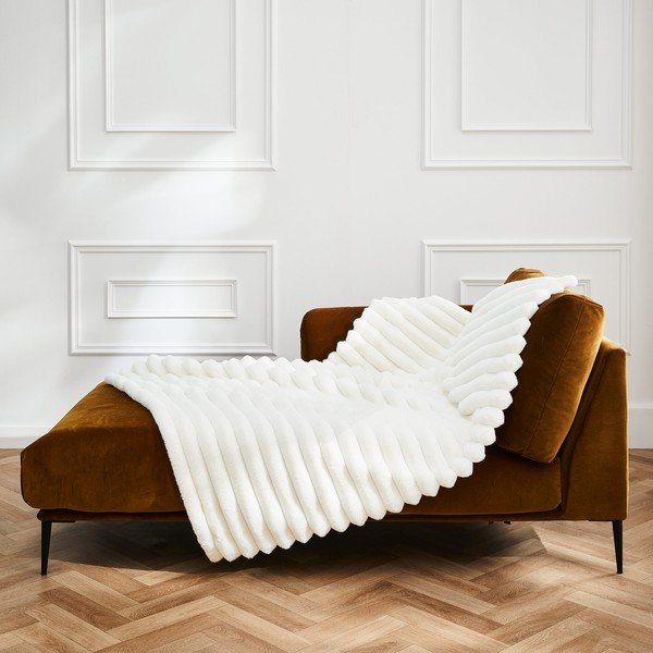 Kreminės spalvos iš mikropliušo antklodė ir pledas 180x220 cm Boudoir – douceur d'intérieur-image-4