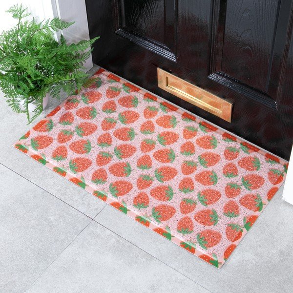 Iš PVC grindų kilimėlis 40x70 cm Pink Strawberry – Artsy Doormats-image-1