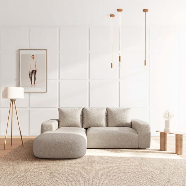 Smėlio spalvos iš boucle kampinė sofa (su kairiuoju kampu/su gultu) Monce – Rodier-image-1