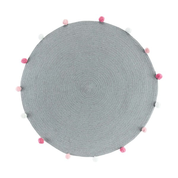 Apvalios formos kilimas šviesiai pilkos spalvos ø 90 cm Pompomparty – douceur d'intérieur
