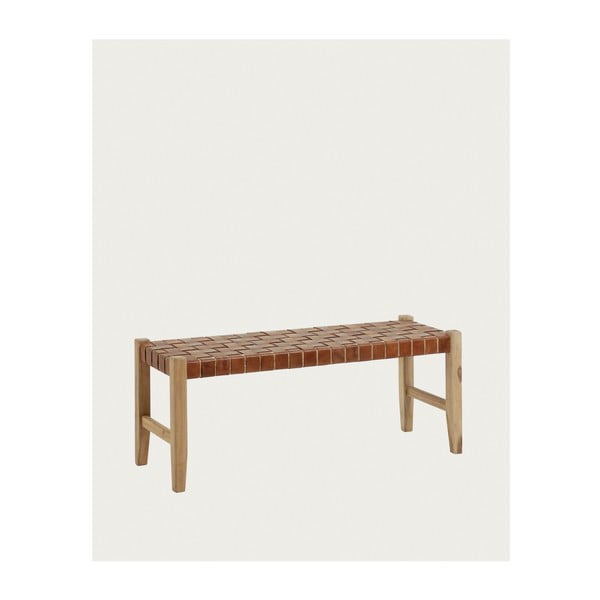 Konjako rudos spalvos/natūralios spalvos iš odos suolas Calixta – Kave Home-image-3