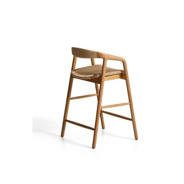 Natūralios spalvos iš ąžuolo masyvo baro taburetė su porankiais (sėdynės aukštis 65 cm) Derile – Kave Home-image-2