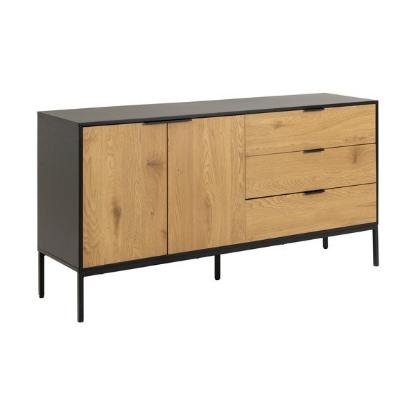 Žema šoninė spintelė juodos spalvos/natūralios spalvos iš ąžuolo 160x80 cm Seaford – Actona-image-2
