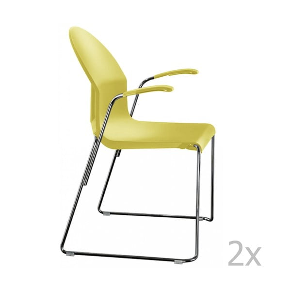 2 geltonų valgomojo kėdžių su porankiais rinkinys "Magis Aida