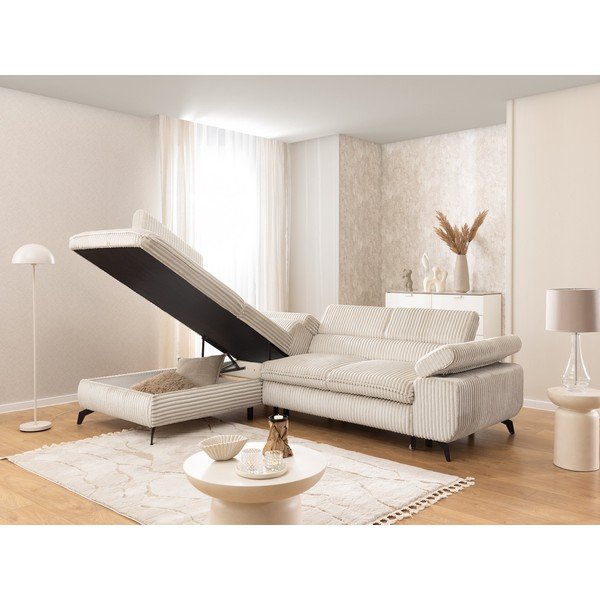 Kreminės spalvos kampinė sofa iš kordinio velveto (su kairiuoju kampu/„L“ formos) Marbeya  – Ropez-image-4