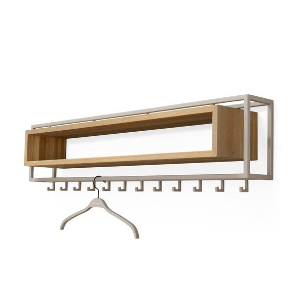 Natūralios spalvos/taupe spalvos iš ąžuolo masyvo sieninė lentyna su lentyna 118 cm School – Spinder Design