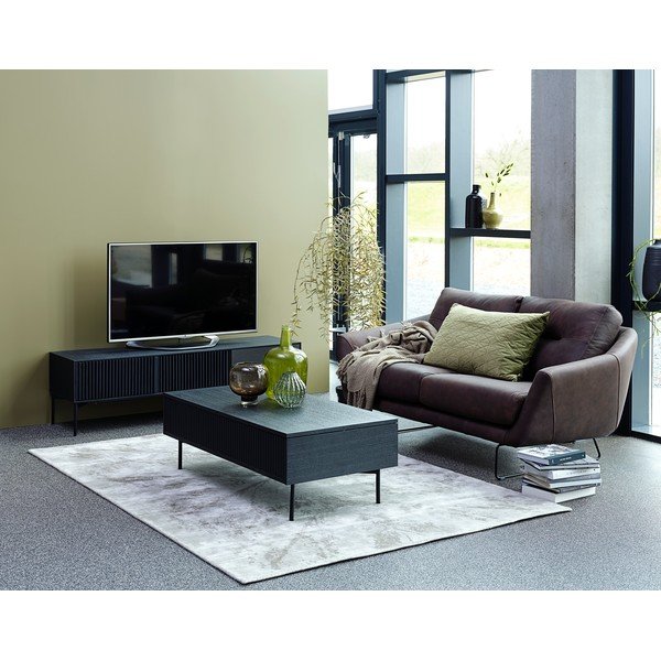 Juodos spalvos TV staliukas iš ąžuolo medienos ir metalo konstrukcijos Canett Oxford, plotis 160 cm-image-2