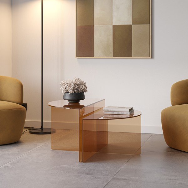 Rudos spalvos iš stiklo apvalios formos kavos staliukai 2 vnt. ø 80 cm Velta – MOME-image-1