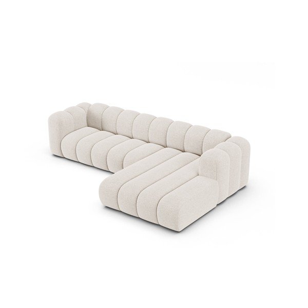 Kreminės spalvos kampinė sofa iš šenilinio audinio (su dešiniuoju kampu/su gultu) Lupine – Micadoni -image-2