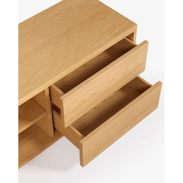 Natūralios spalvos ąžuolo dekoro TV staliukas 200x44 cm Abilen - Kave Home-image-3