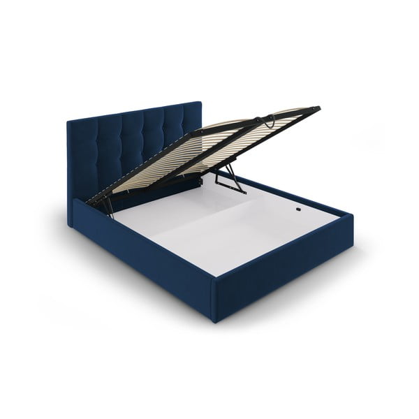 Tamsiai mėlyna aksominė dvigulė lova Mazzini Beds Nerin, 160 x 200 cm-image-3