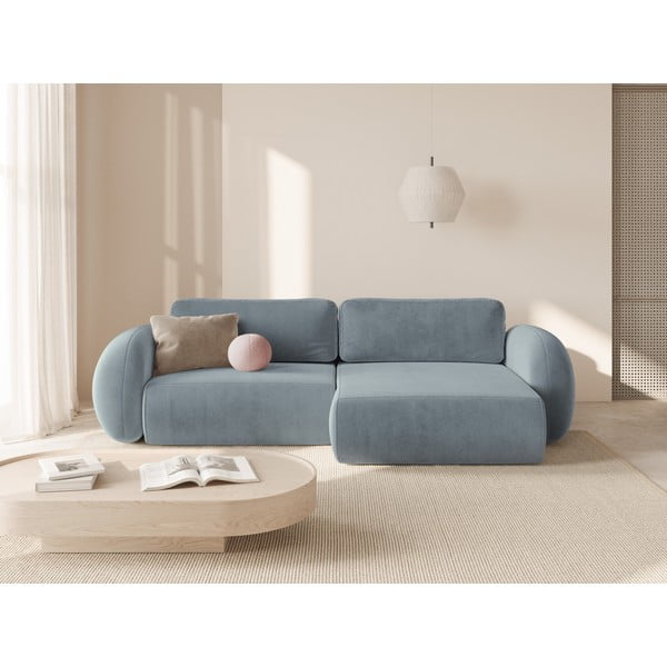 Pilkai mėlynos spalvos iš velveto sulankstoma/su sandėliavimo vieta kampinė sofa Tonale – Cosmopolitan Design-image-1