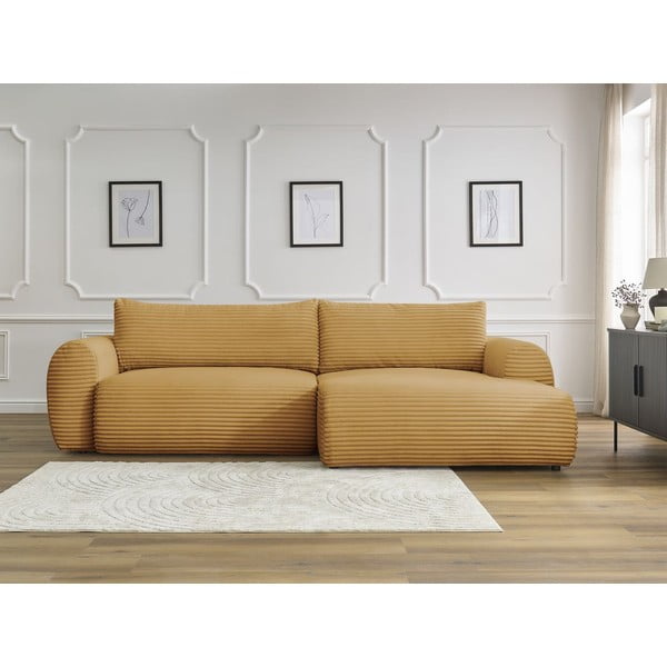 Iš kordinio velveto sulankstoma kampinė sofa garstyčių spalvos (su dešiniuoju kampu) Lucien – Bobochic Paris-image-1