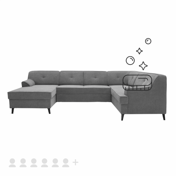 6+ vietų sofos su medžiaginiais apmušalais valymas, drėgnas giluminis valymas