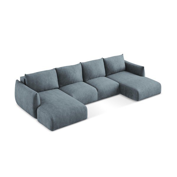 Mėlynos spalvos iš šenilinio audinio sulankstoma kampinė sofa („U“ formos) Leila – Makamii-image-4